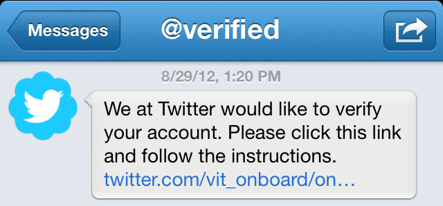 We at Twitter would like to verify your account.